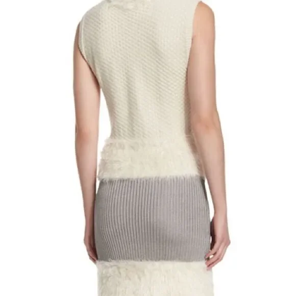 Diane Von Furstenberg Sleeveless Plush Knit Sweater Dress in Ivory / Silver. - Picture 3 of 10